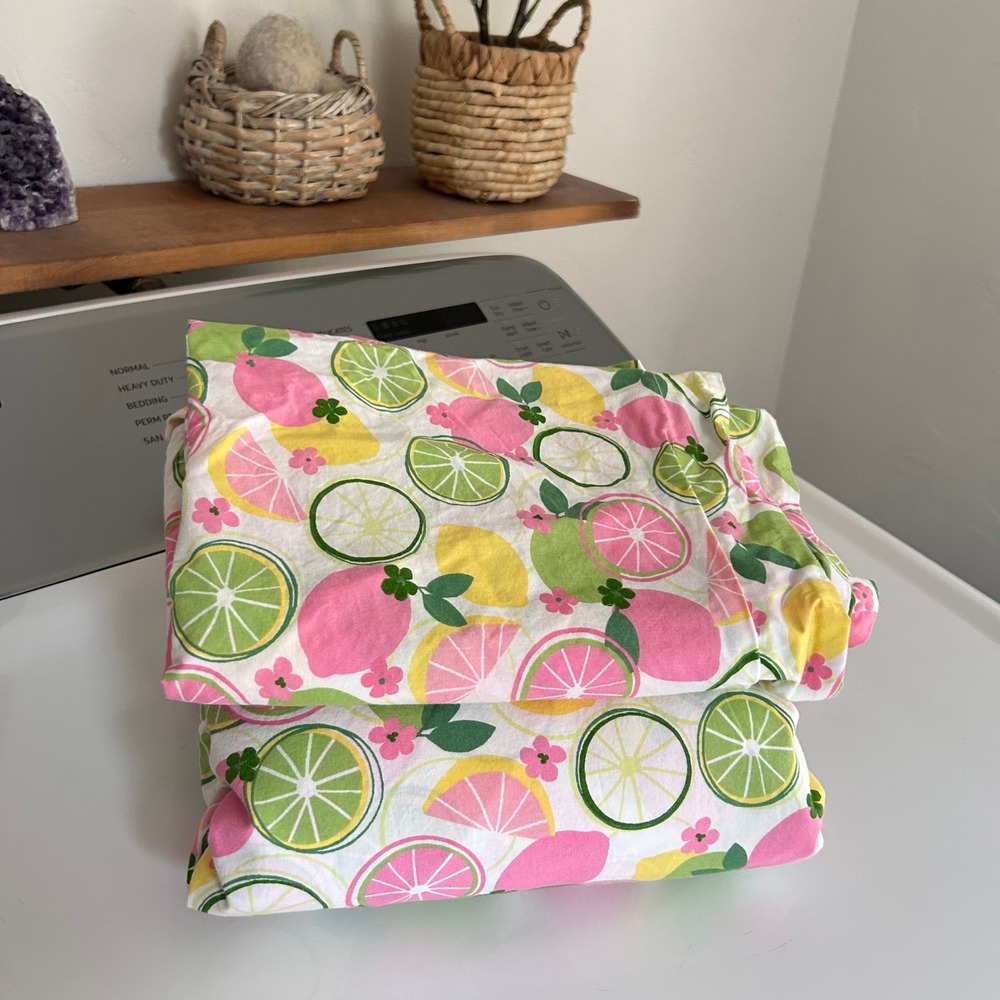Twin Duvet Cover Pillow Sham Citrus Lemon Lime Floral Cotton Bedding Pinzon Kids